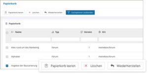 Intranet Software Modul Papierkorb