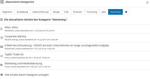 Intranet Software Abonnierte Kategorien Uebersicht