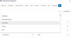 Intranet Software Abonnierte Kategorien auswaehlen