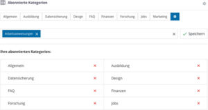 Intranet Software Abonnierte Kategorien speichern