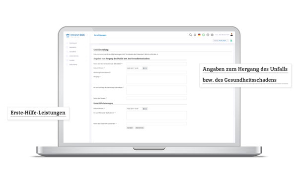 Screens Intranet Software - Unfallmeldung