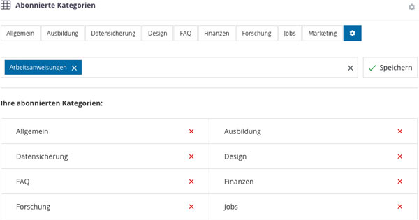 Individuelle Suche Abonnierte Kategorien speichern